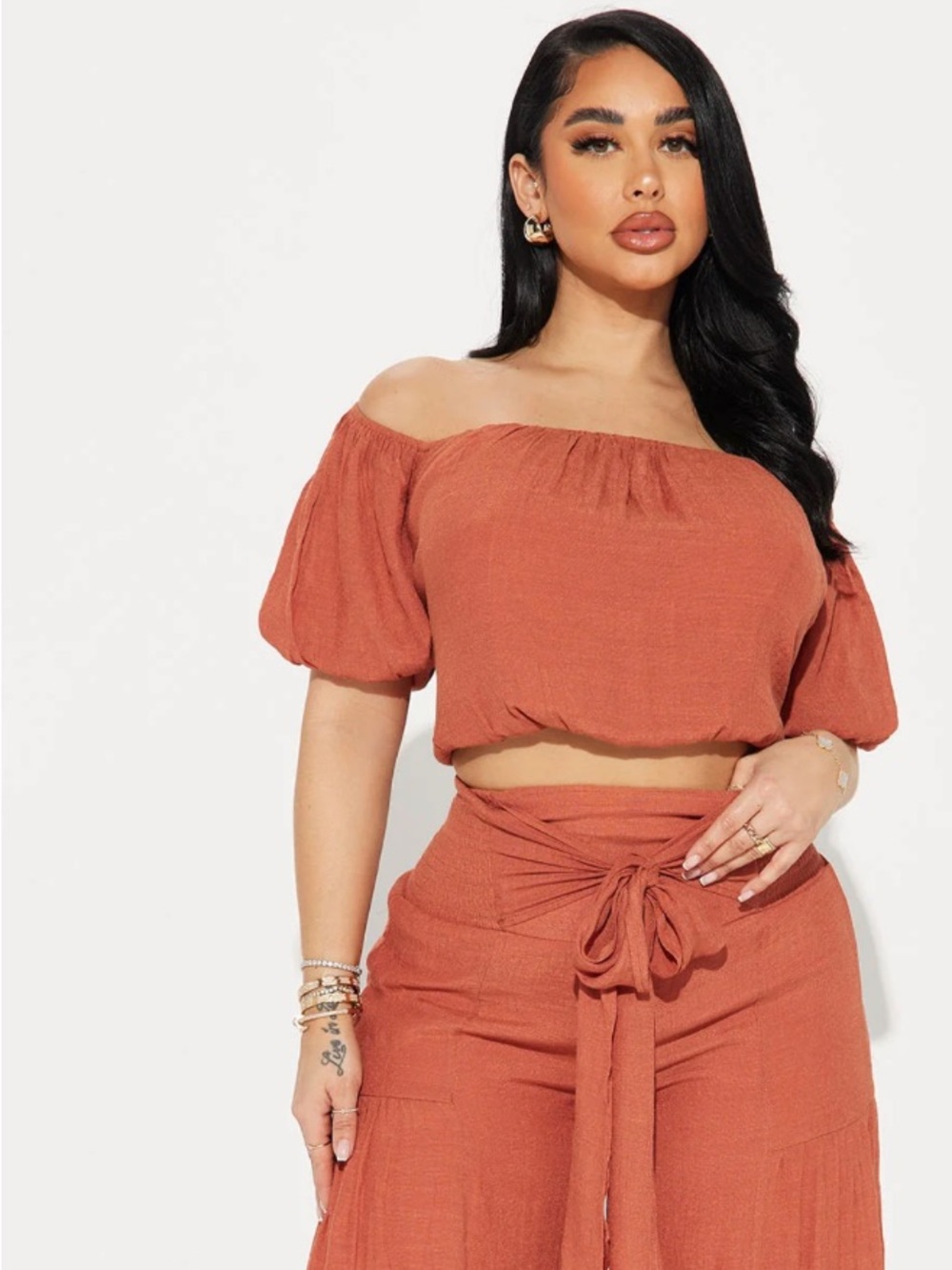 Fashion Nova Rust Wide-Leg Tie Front Palazzo Pants